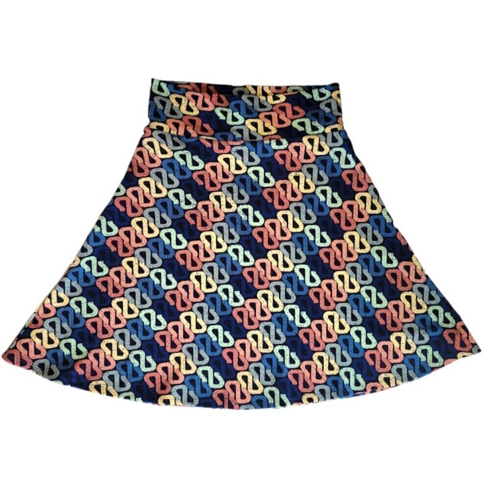 LuLaRoe A-Line Skirt Multicolor Geometric Design Stretchy Waist Flowy Women's L